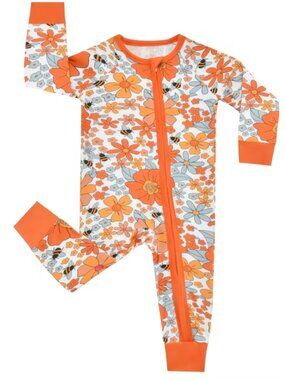 Floral Bee Baby Girls Bamboo Romper Jumpsuit Pajamas Sleeper